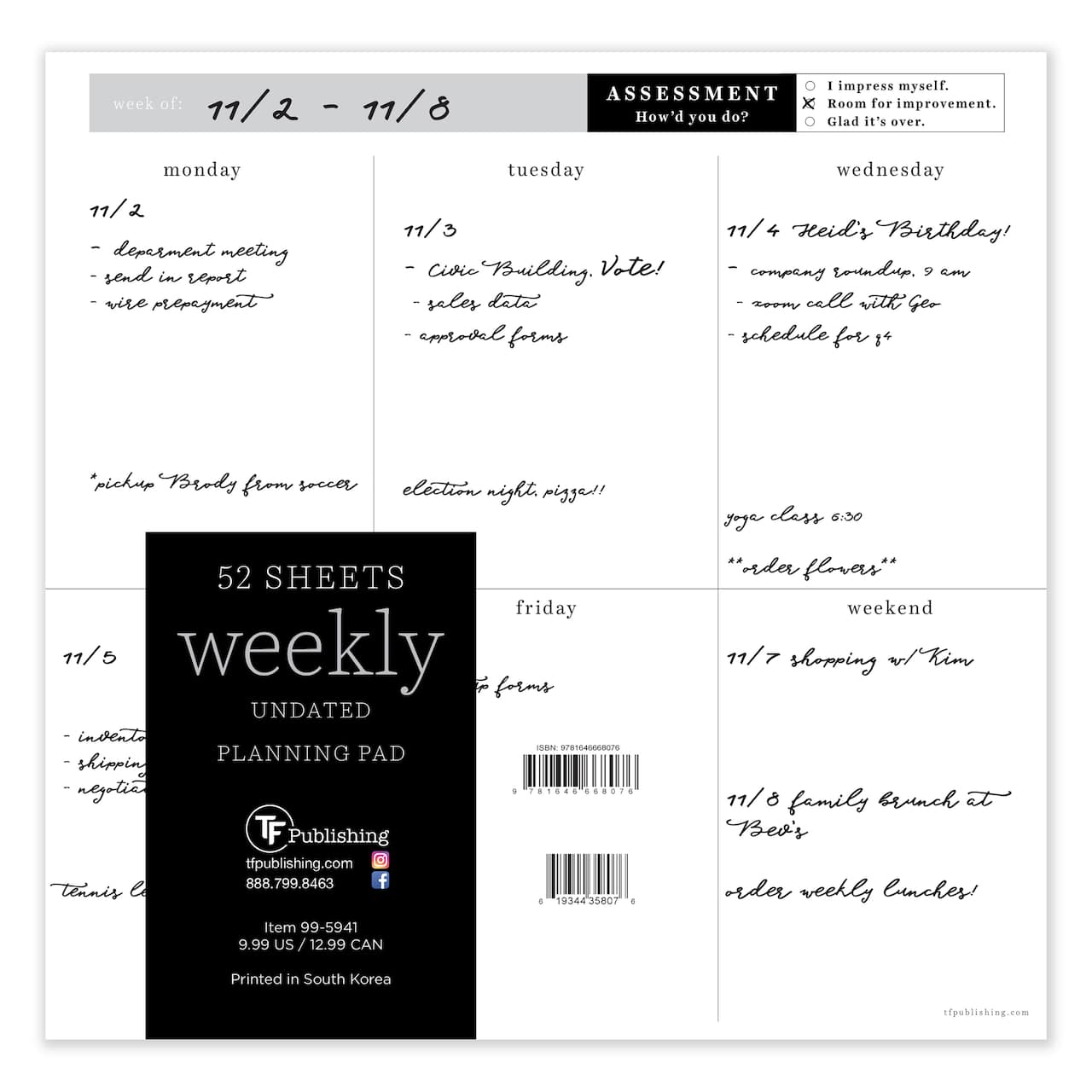 TF Publishing Executive Weekly Square Schedule Pad